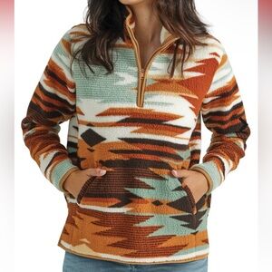 Wrangler Fuzzy Quarter Zip Western Print